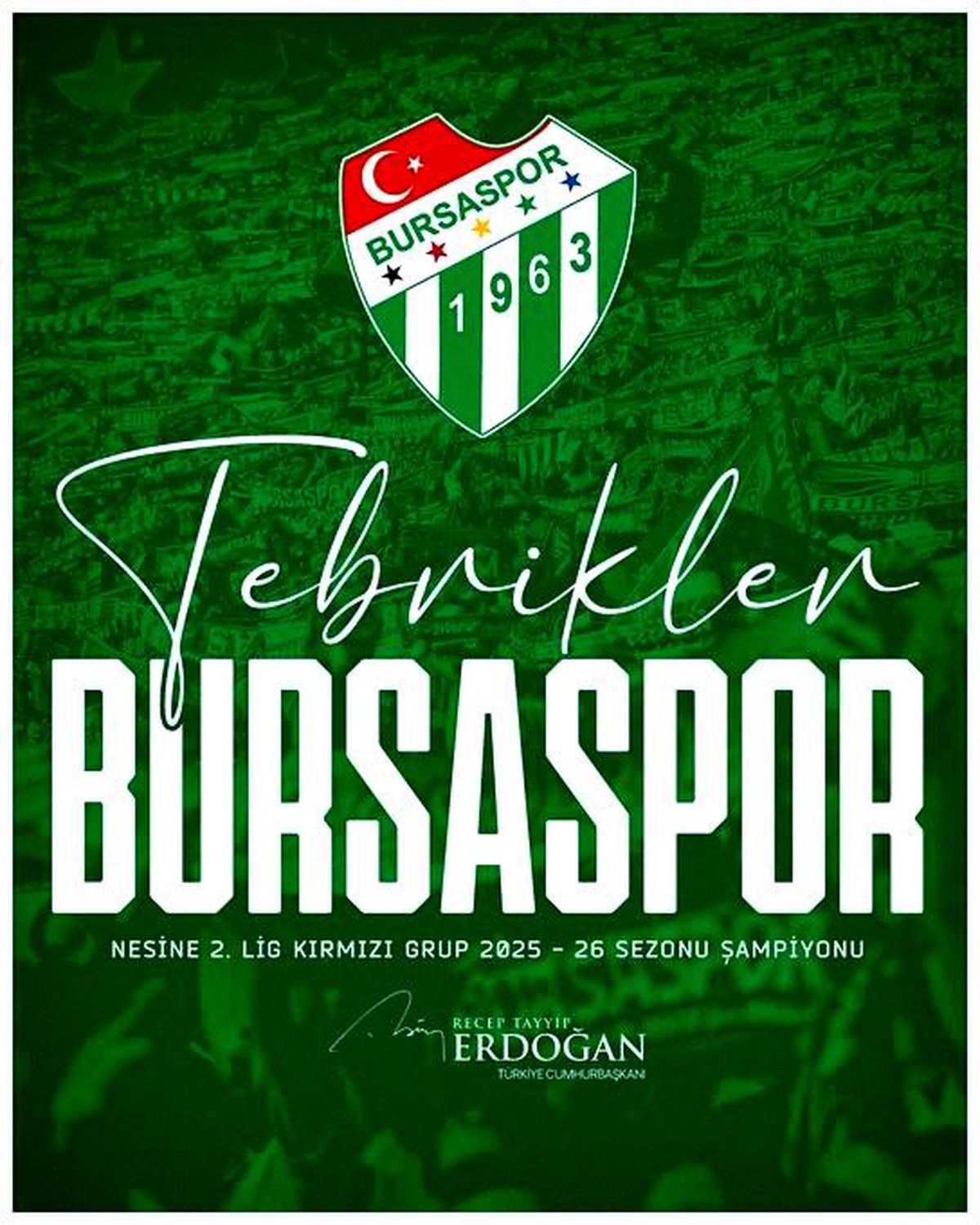 Cumhurbaşkanı Erdoğan\'dan Bursaspor\'a tebrik mesajı