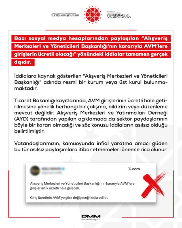 AVM'lere girişler ücretli mi oluyor? Cumhurbaşkanlığından açıklama var