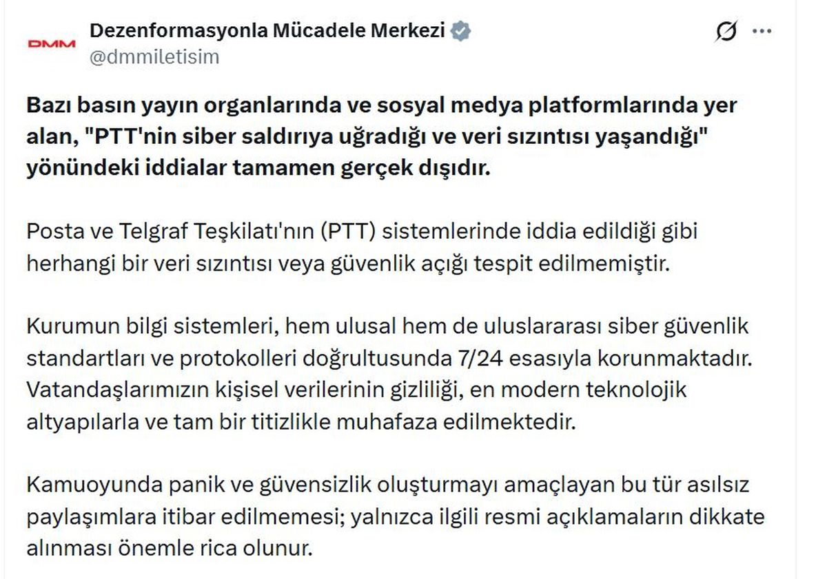 PTT\'de Veri Sızıntısı İddiaları Yalanlandı