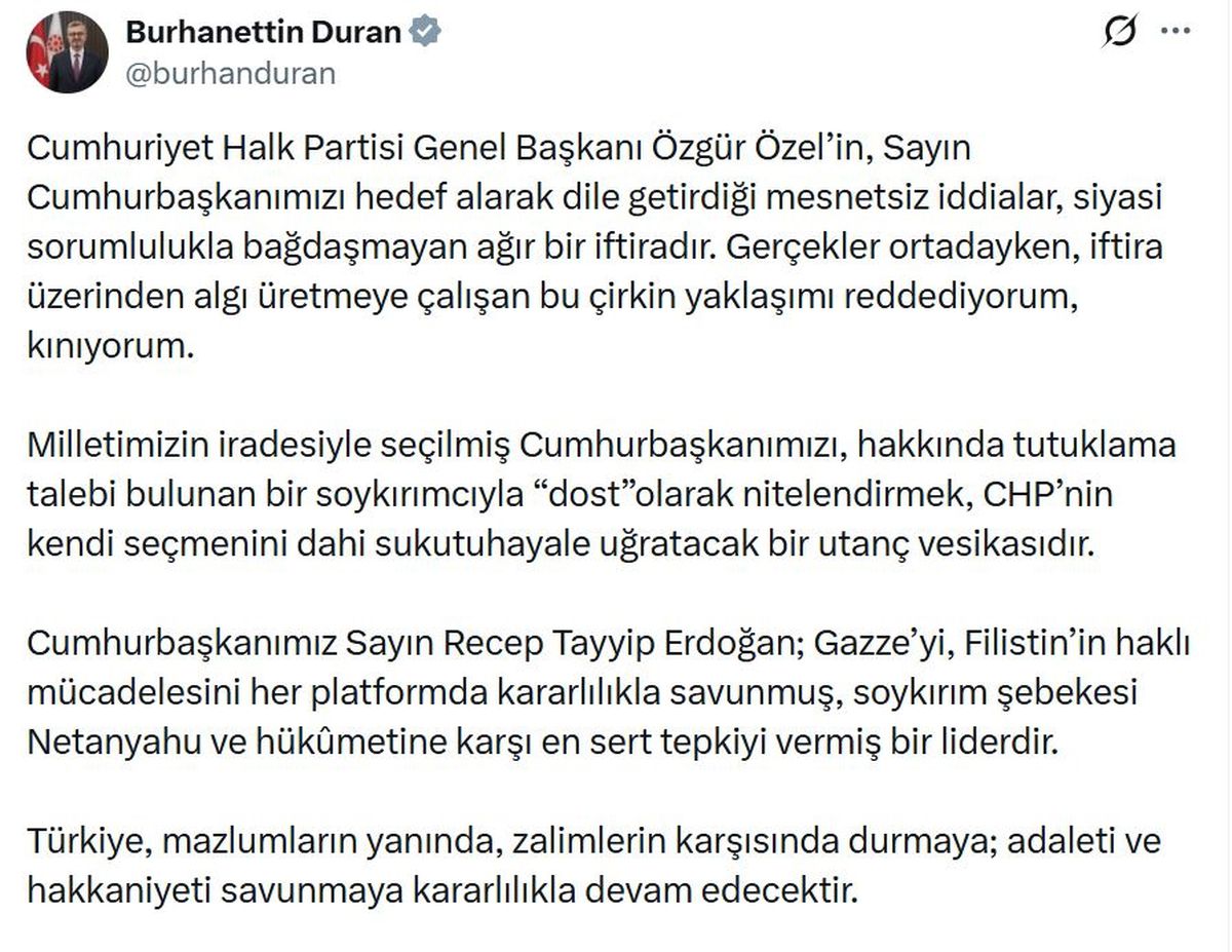 İletişim Başkanı Duran\'dan CHP\'ye Sert Tepki: \'Utanç Vesikası\'