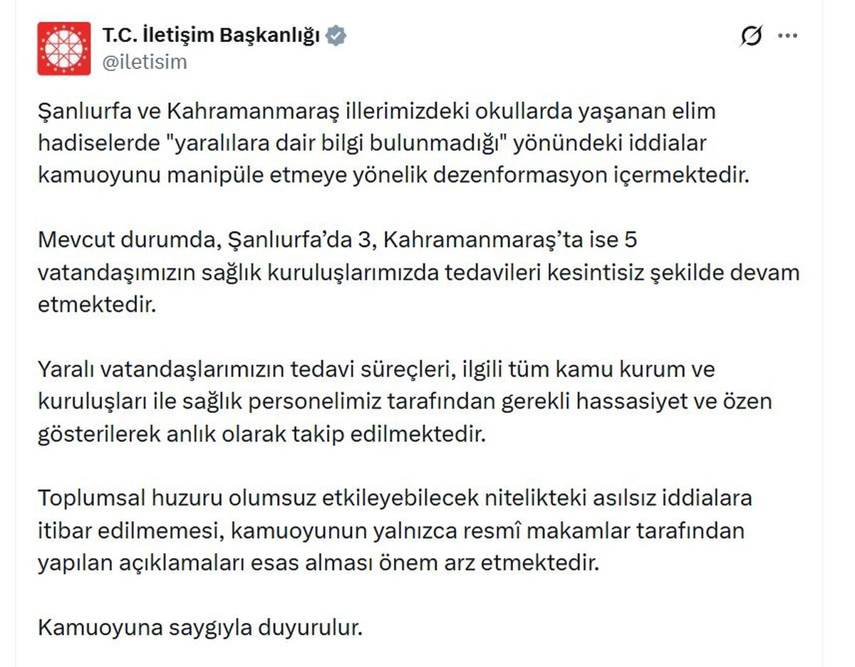 İletişim Başkanlığı\'ndan Yaralı Açıklaması
