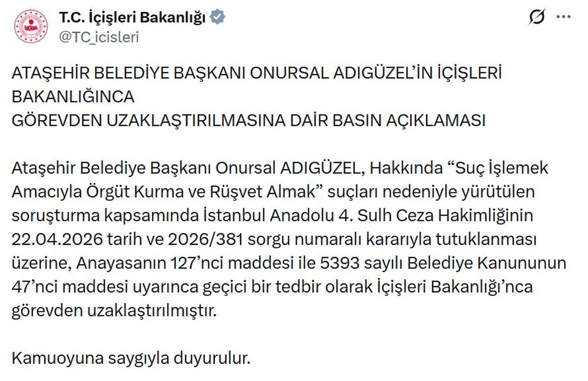 Ataşehir Belediye Başkanı Görevden Uzaklaştırıldı