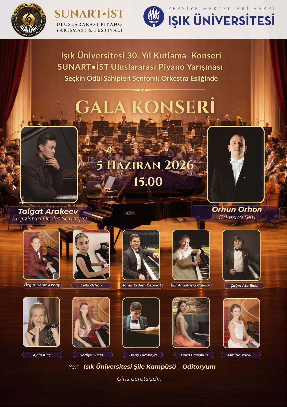 SUNART•İST II. Uluslararası Piyano Yarışması & Festivali kapsamındaIşık Üniversitesi 30. Yıl Özel Kutlama Konseri