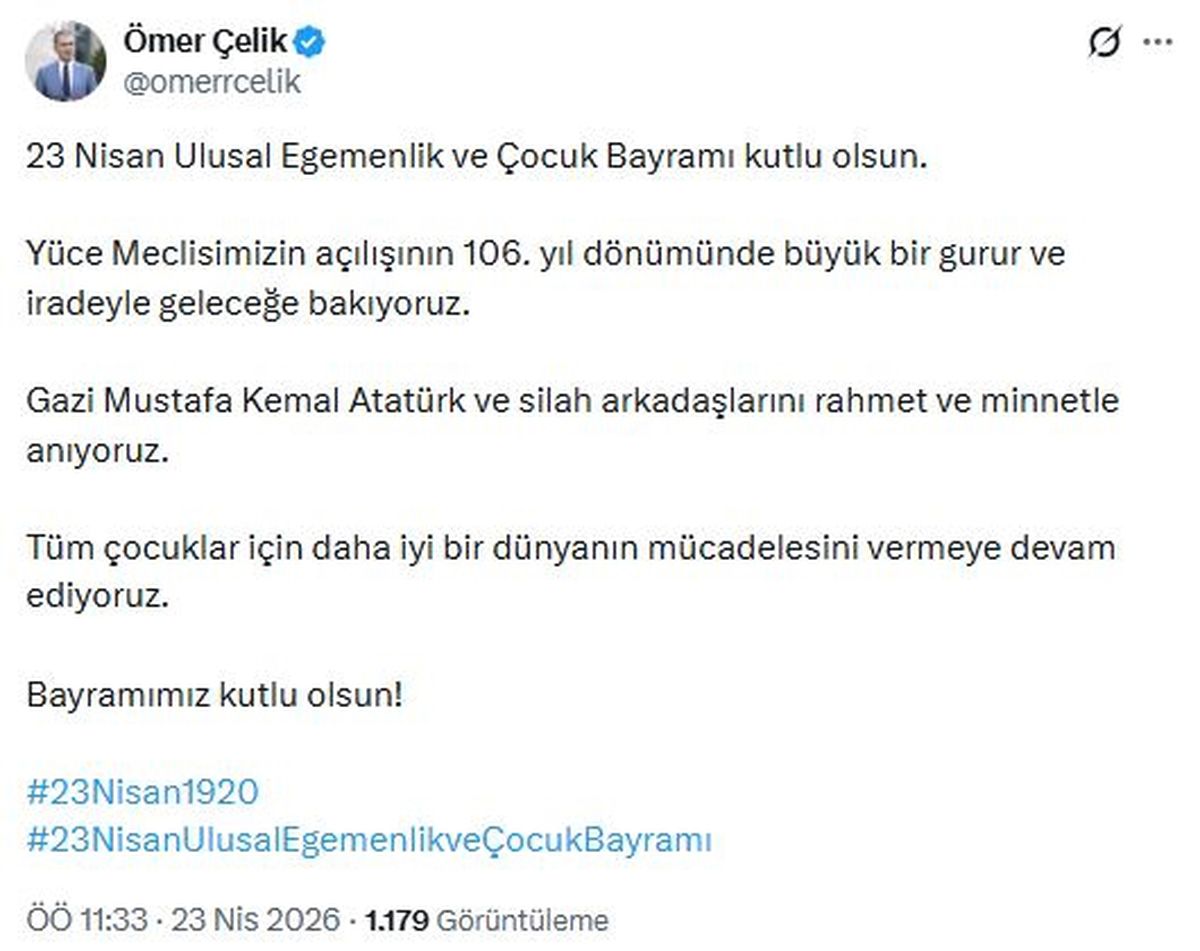 Çelik\'ten 23 Nisan Mesajı