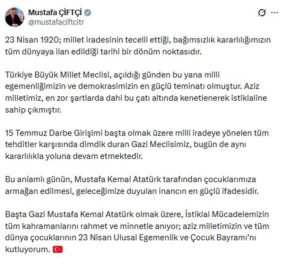 23 Nisan Mesajı: Egemenlik ve Umut