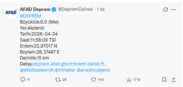 Akdeniz beşik gibi! Peş peşe depremler korkuttu