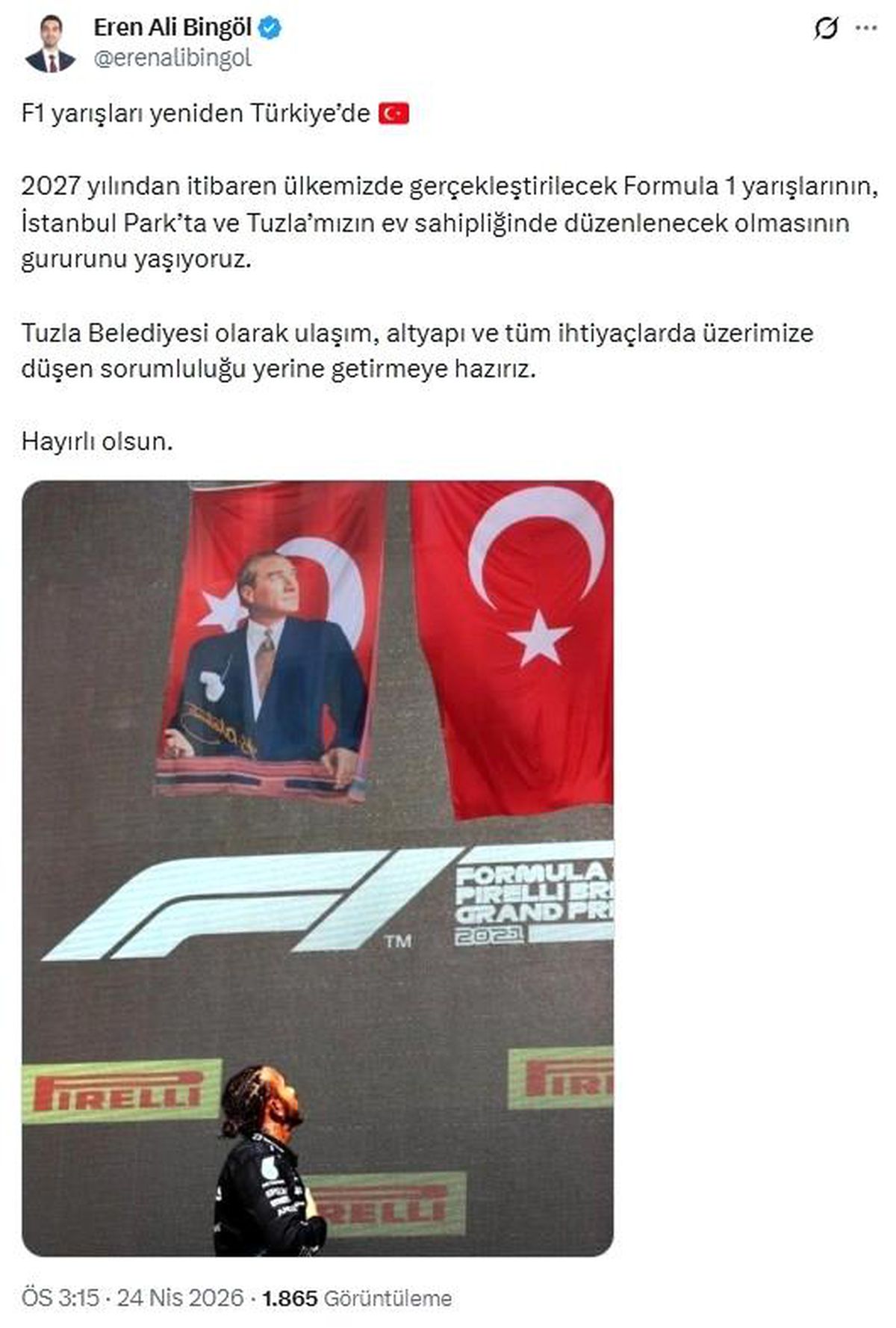 Hasret bitiyor Formula 1 geliyor: Başkan Bingöl\'den "Hazırız" mesajı