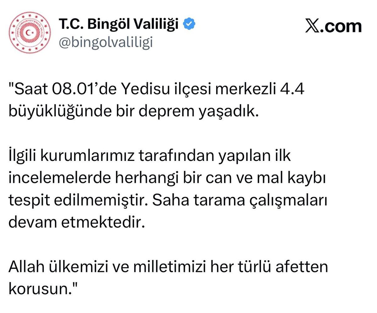 Bingöl\'de 4.4 Büyüklüğünde Deprem