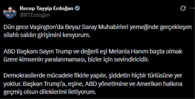 Cumhurbaşkanı Erdoğan'dan Trump'a 