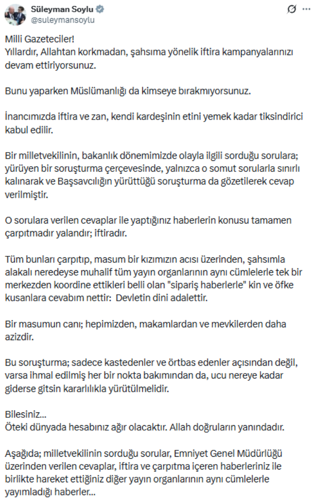 Süleyman Soylu, Gülistan Doku önergesine verdiği yanıtı paylaştı! 4 yıl önce sorulan kritik 5 soru