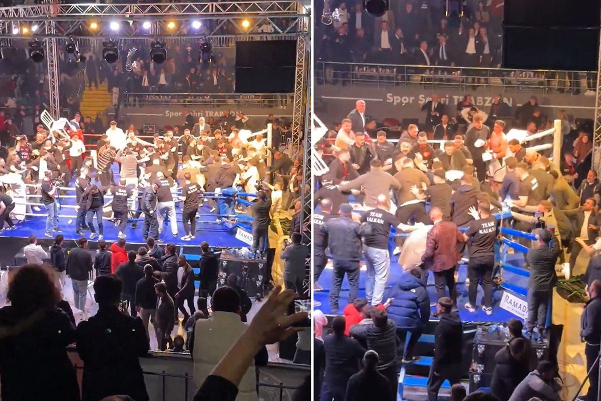 Trabzon\'daki boks maçında büyük kavga! Ringe onlarca kişi girdi, yumruklar havda uçuştu