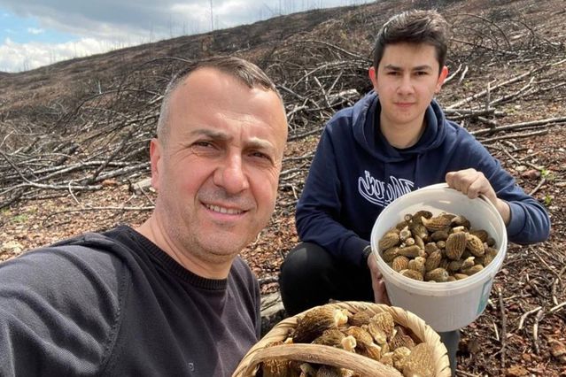 Baba ve oğlunun yüzünü güldüren mantar avı
