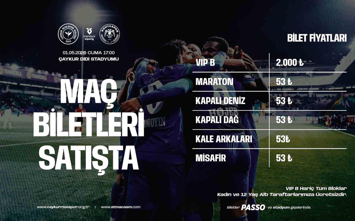 Çaykur Rizespor Konyaspor maçının biletleri 53 TL\'den satışa çıktı