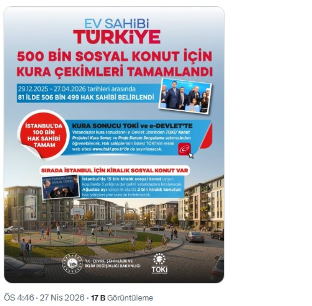 İstanbul'da 100 bin konut kura çekimi tamamlandı