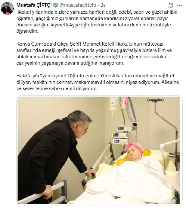 Bakan Çiftçi acı haberi duyurdu: Ayşe öğretmen vefat etti