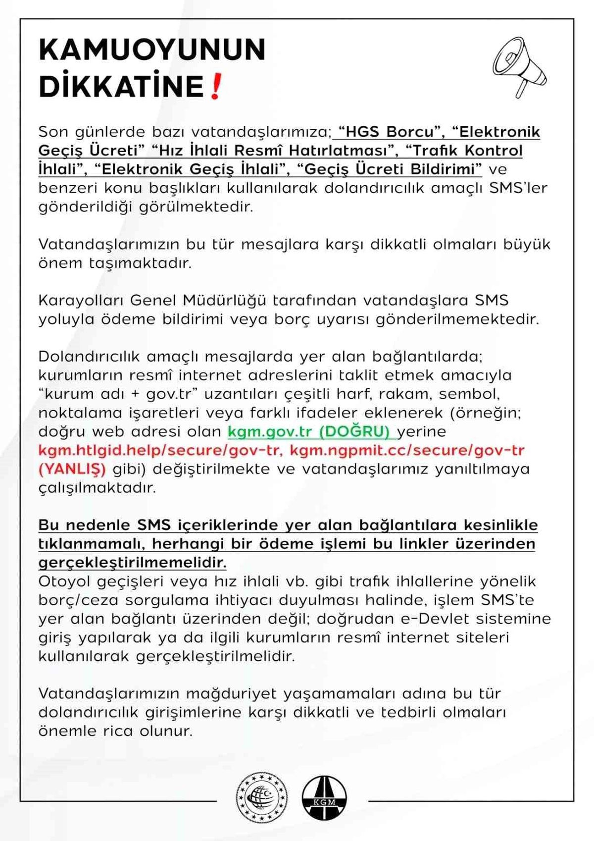 KGM\'den Dolandırıcılık Uyarısı