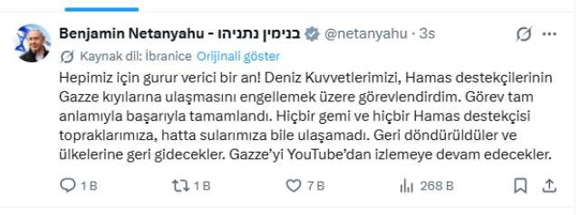Netanyahu'dan Sumud aktivistlerine skandal sözler: Gazze'yi Youtube'den izleyecekler