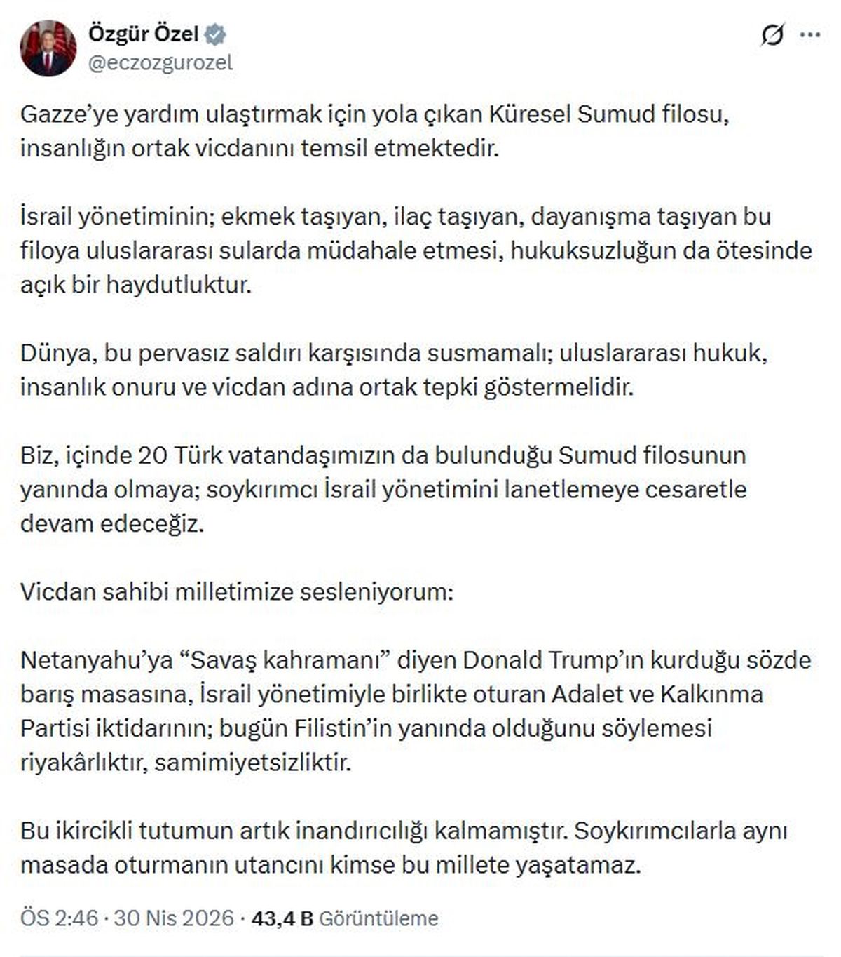 Özgür Özel\'den İsrail\'e Sert Tepki