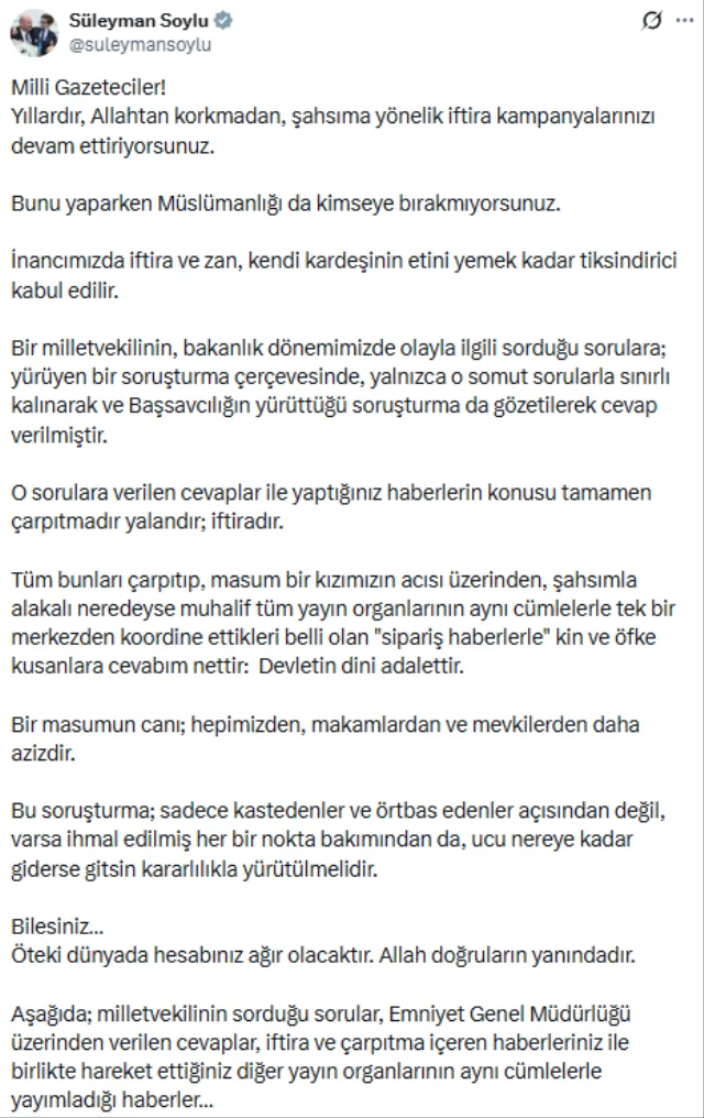 Soylu'dan Gülistan Doku sorusu yönelten muhabire sert tepki