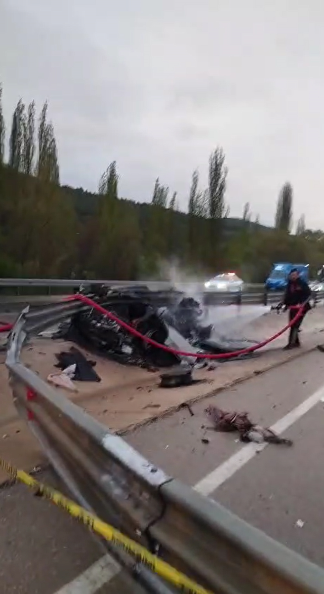 Bariyerlere çarparak yanan otomobilin sürücüsü feci şekilde can verdi