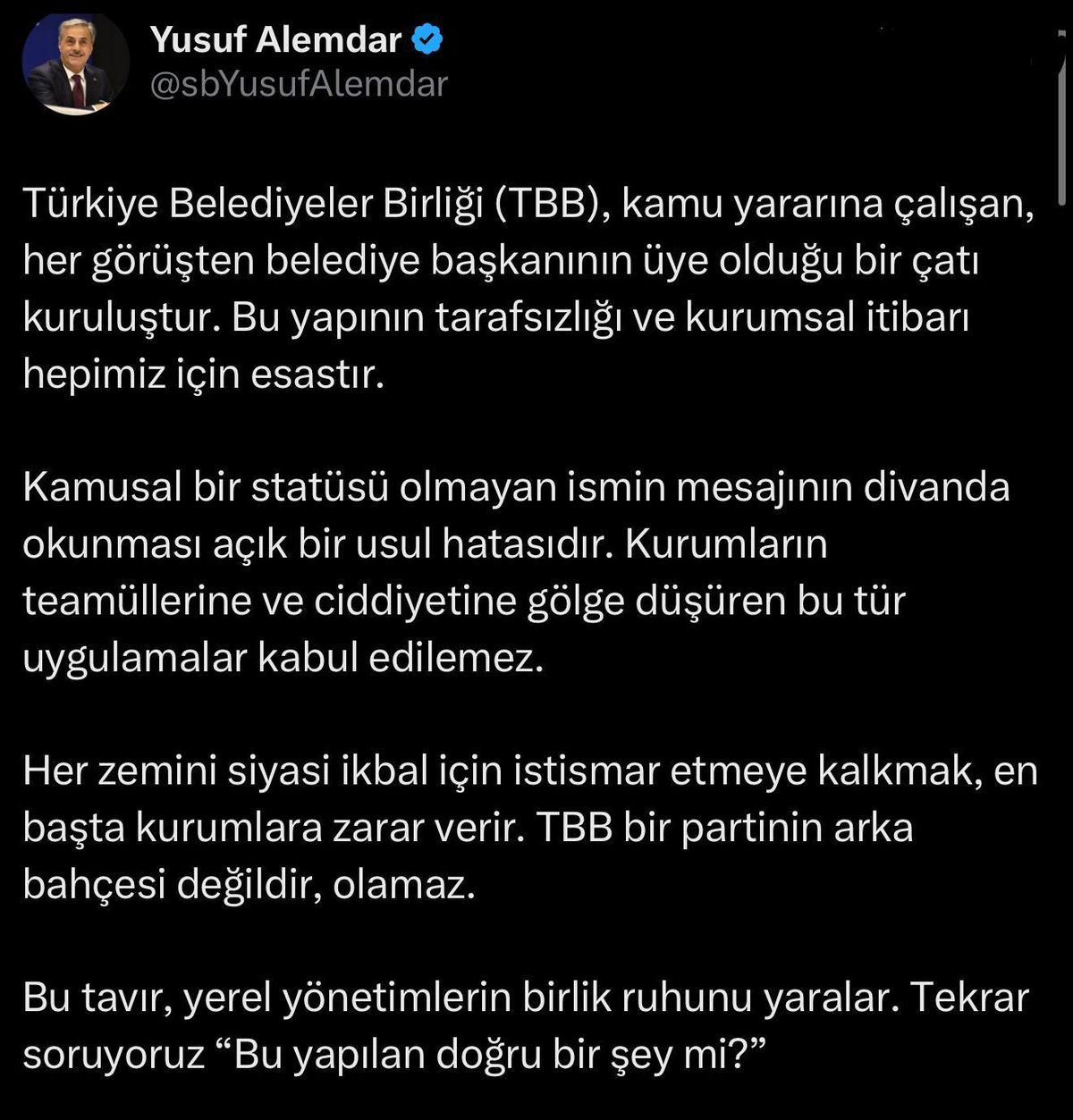 TBB\'de kriz oluşturan \'mektup\' gerginliği sonrasında Alemdar\'dan sert eleştiri