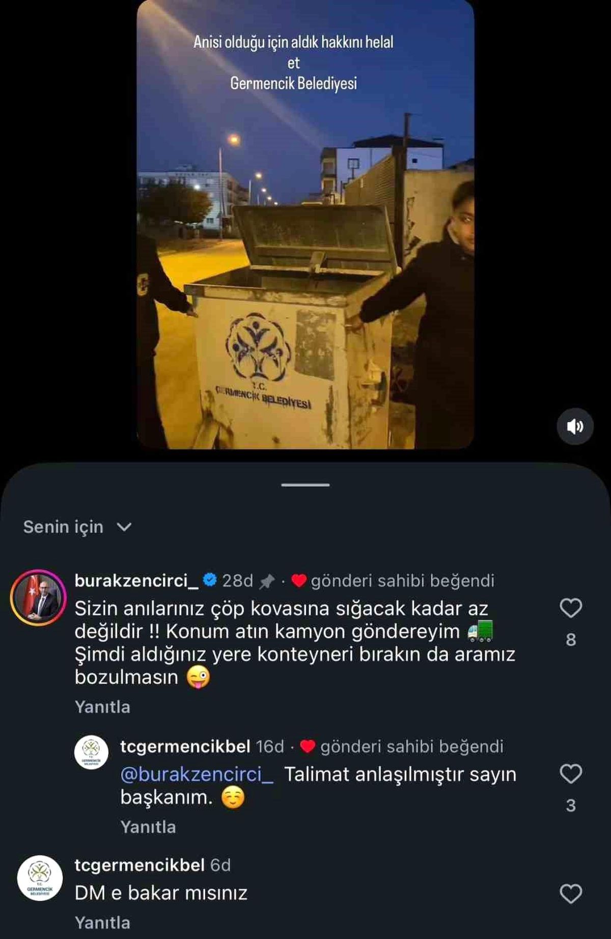 Başkan Zencirci\'den konteyner mizahı: "Konum atın, kamyon göndereyim"