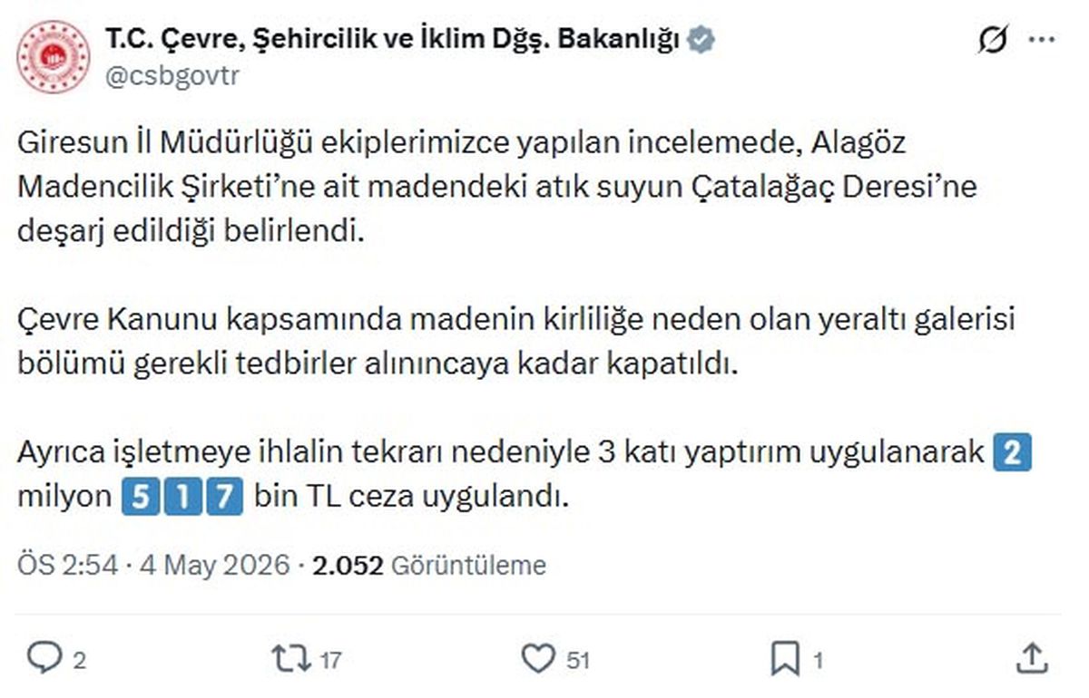 Maden Şirketine 2,5 Milyon TL Ceza