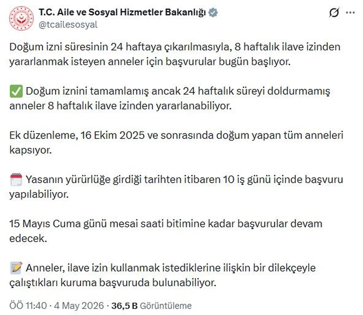 Doğum İzni Başvuruları Başladı