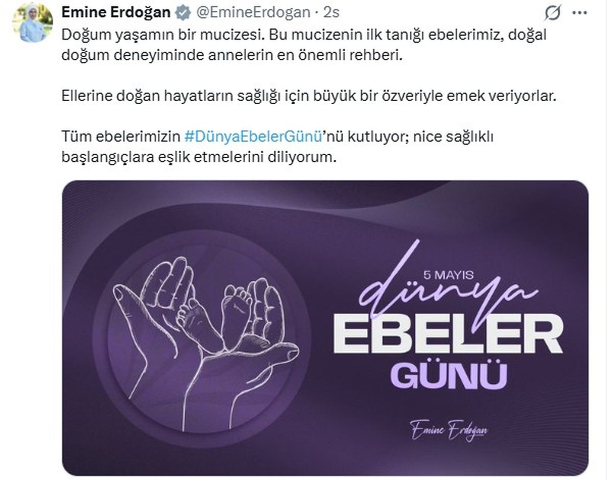 Emine Erdoğan\'dan \'Dünya Ebeler Günü\' paylaşımı