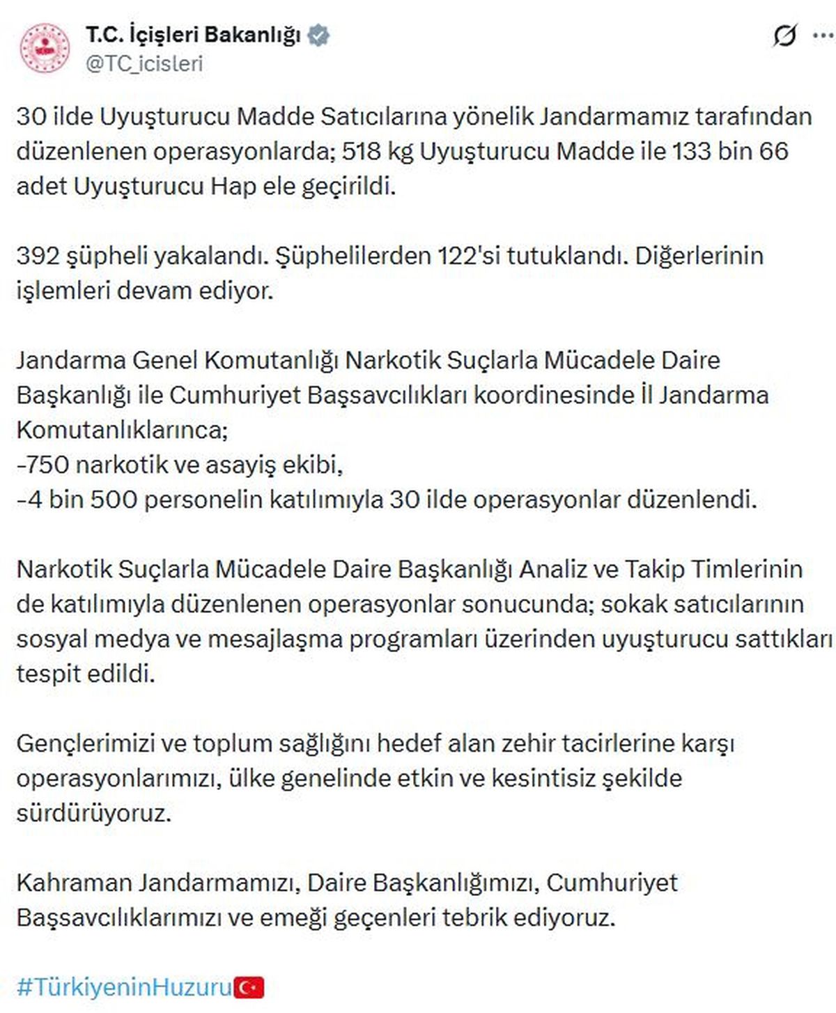 Uyuşturucu Operasyonunda 518 Kilogram Ele Geçirildi