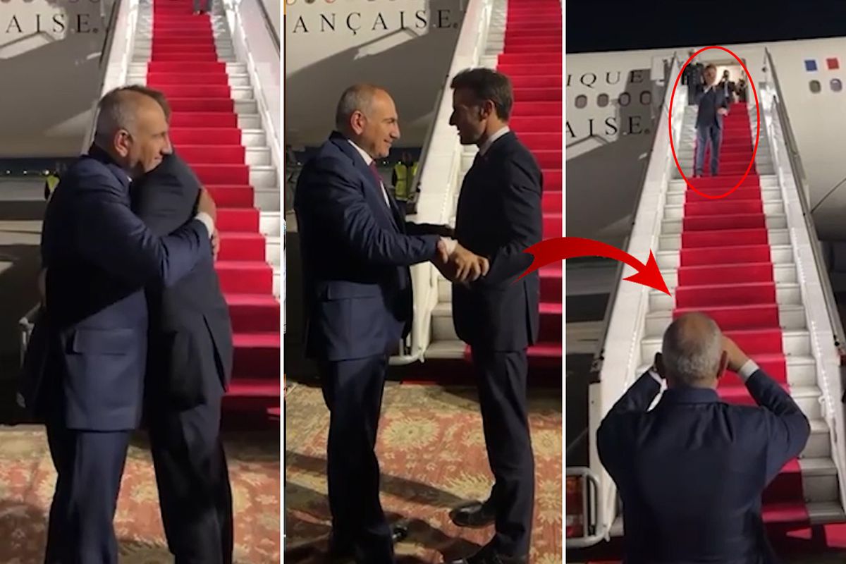 Macron ile Paşinyan birbirine zor veda etti! Defalarca sarıldılar, kalp yapıp öpücük yolladılar