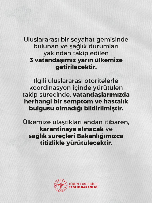 Sağlık Bakanlığından hantavirüs açıklaması: 3 vatandaşımız ülkemize getirilecek