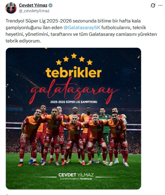 Cumhurbaşkanı Erdoğan'dan şampiyon Galatasaray'a tebrik