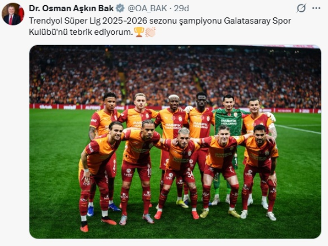 Cumhurbaşkanı Erdoğan'dan şampiyon Galatasaray'a tebrik