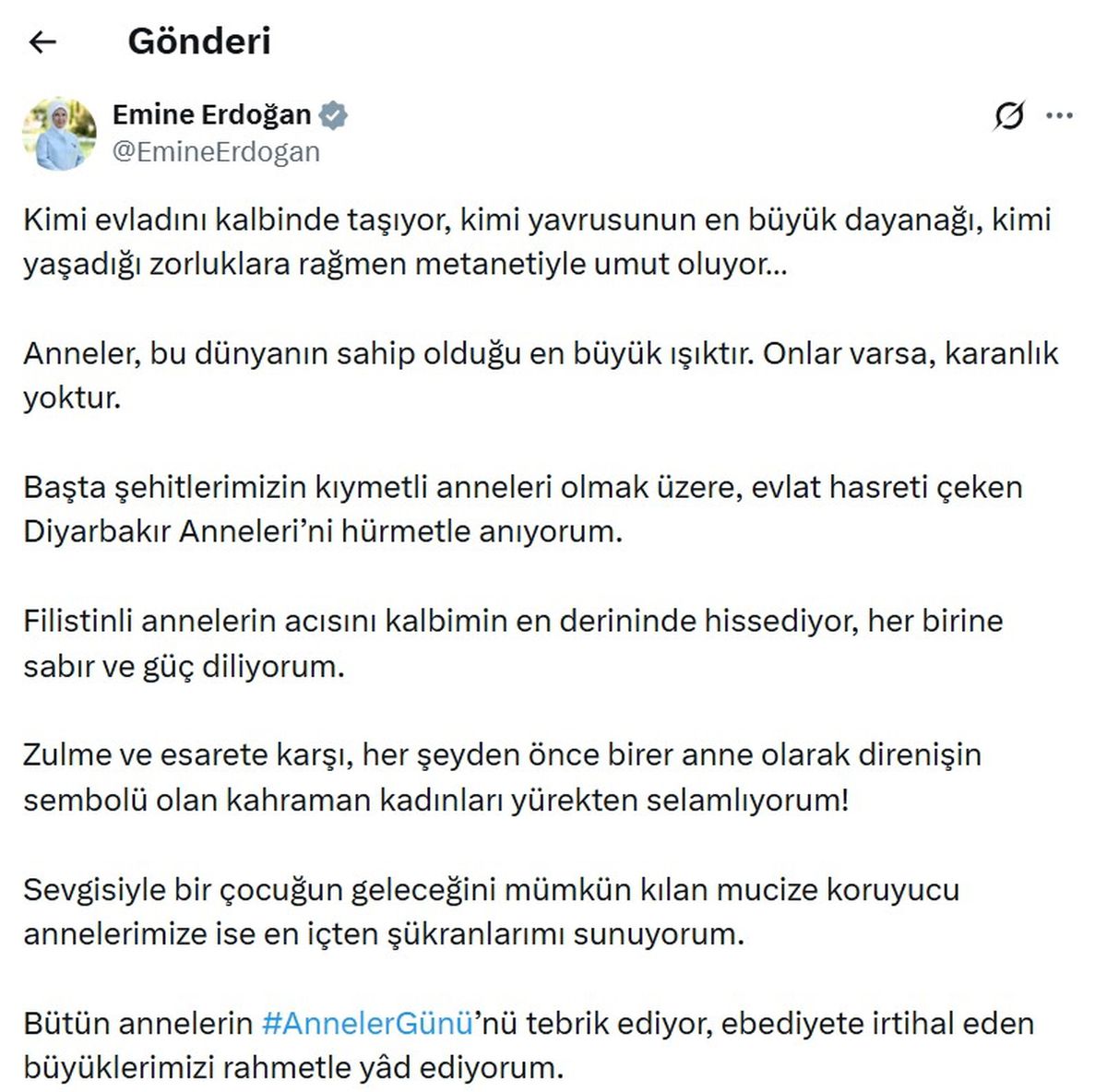 Emine Erdoğan\'dan Anneler Günü mesajı
