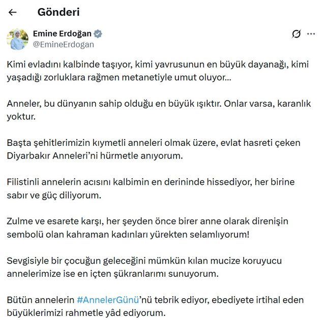 Emine Erdoğan’dan Anneler Günü mesajı: ‘Anneler, bu dünyanın sahip olduğu en büyük ışıktır’