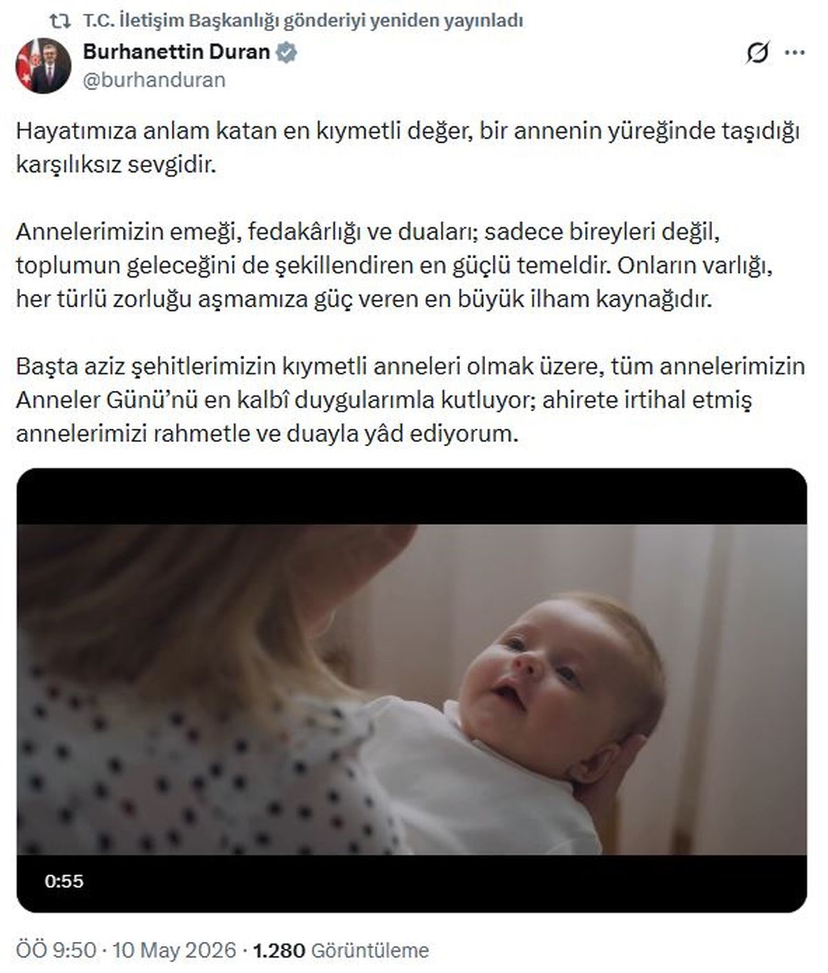 İletişim Başkanı Duran\'dan \'Anneler Günü\' mesajı