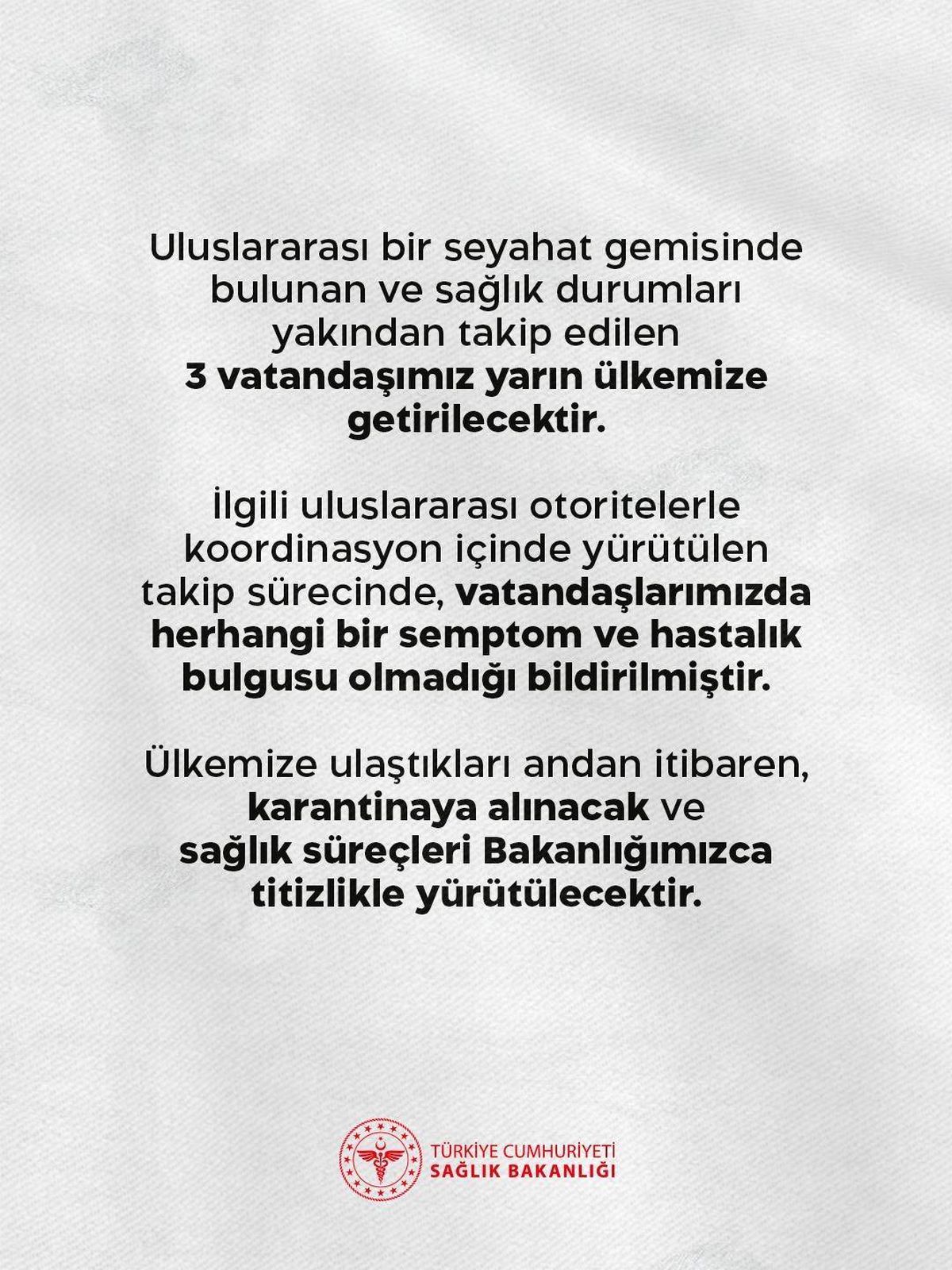 Ülkeye Getirilecek 3 Vatandaşın Durumu İyi