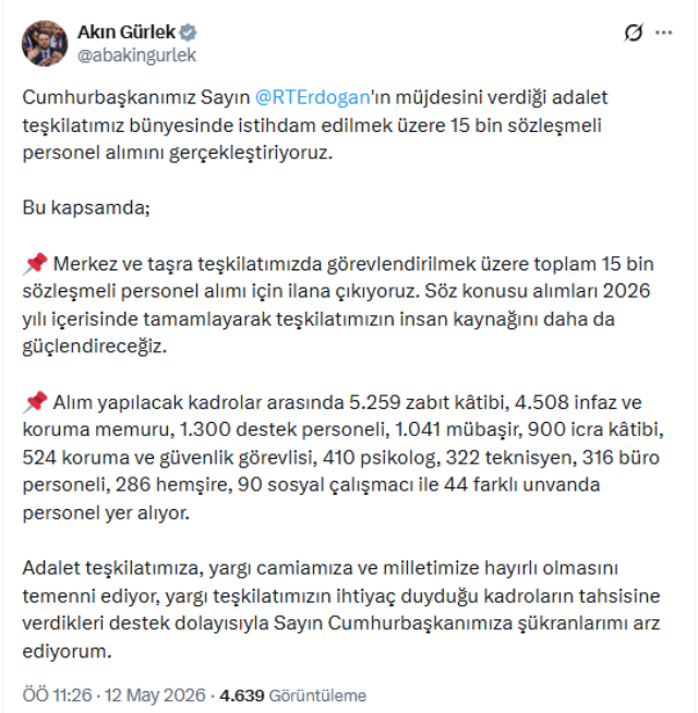 Adalet Bakanlığı 15 bin sözleşmeli personel alacak! İşte alınacak kadrolar