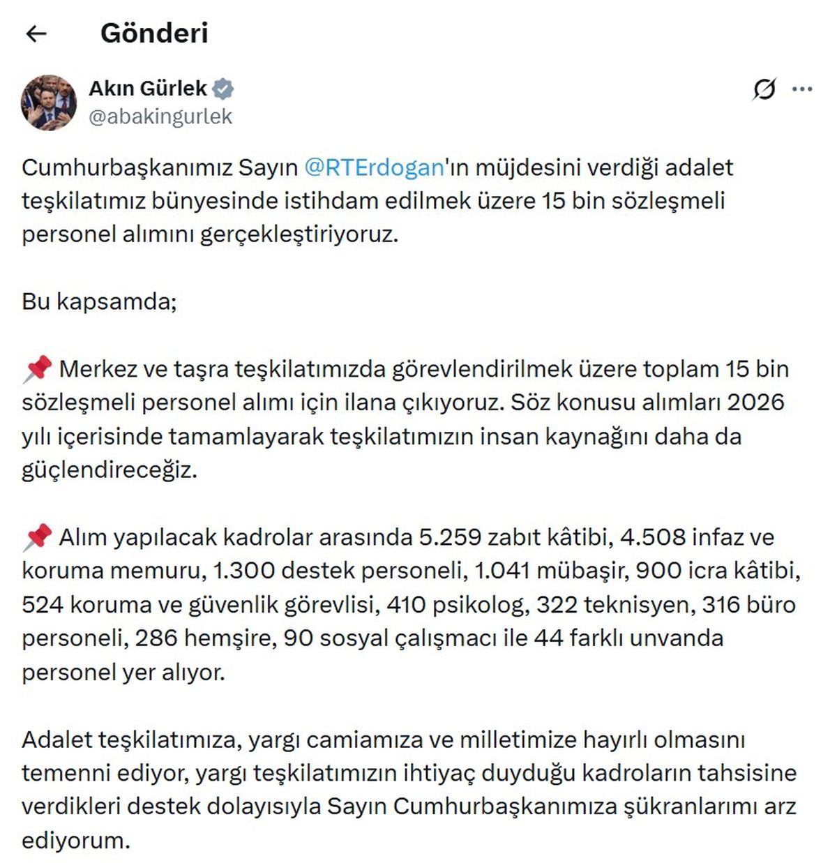 Adalet Bakanlığı 15 bin sözleşmeli personel alımı yapacak
