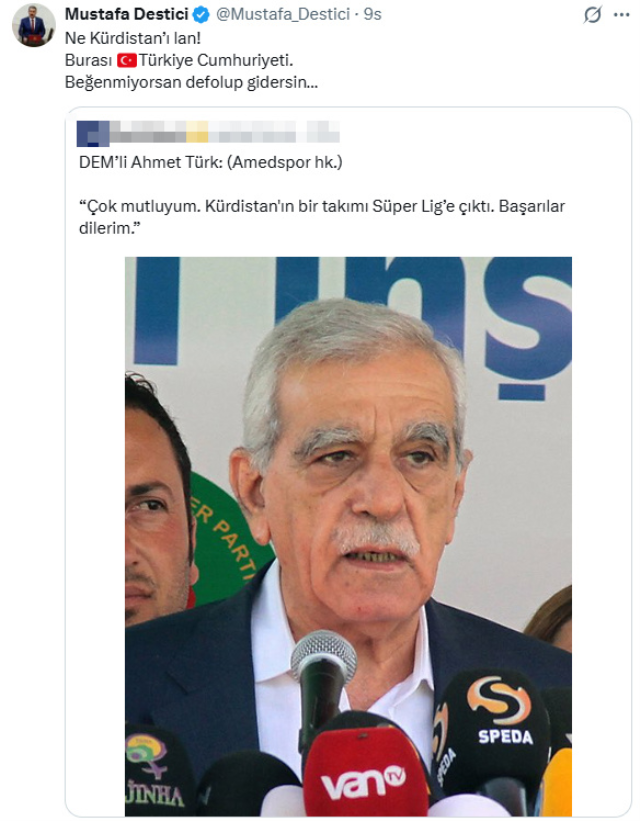 Ahmet Türk'ün Amedspor mesajına Destici'den çok sert tepki: Defolup gidersin