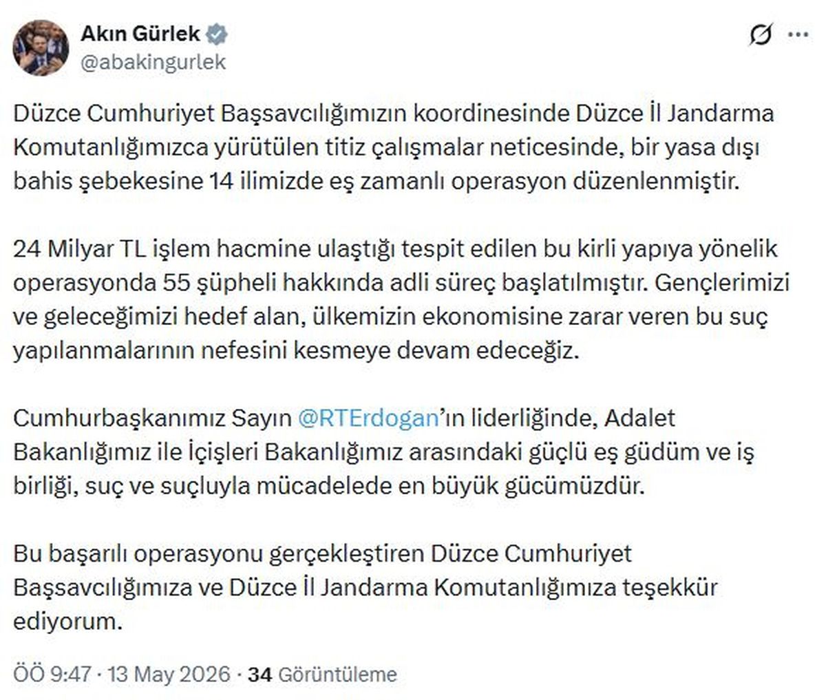 Düzce merkezli 14 ilde yasa dışı bahis operasyonu