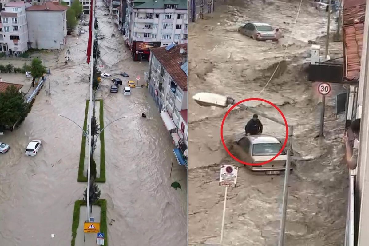 Samsun\'da 10 dakikalık yağış sele yol açtı! Araçlar sürüklendi, evleri su bastı