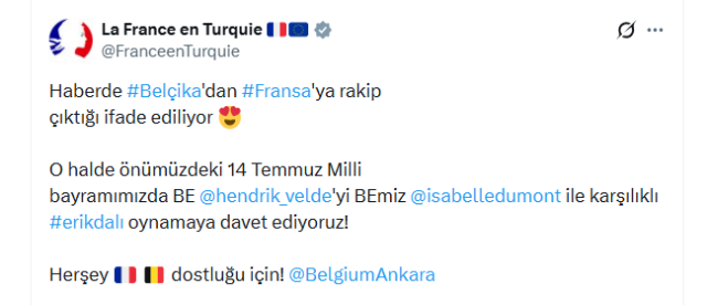 Belçikalı büyükelçi oynadı, Fransa’dan “Erik dalı” daveti geldi