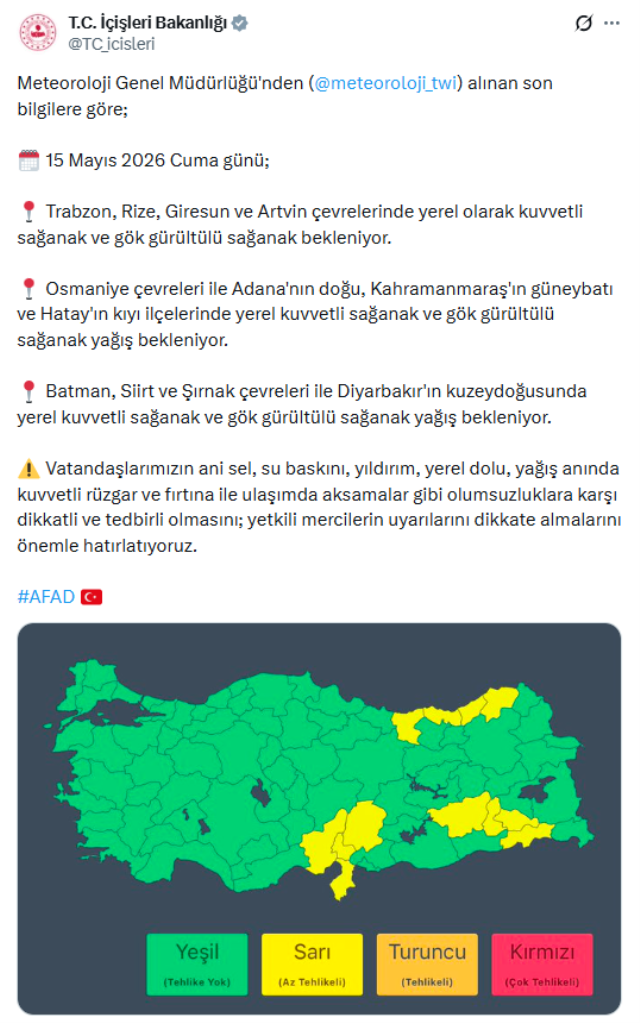 İçişleri Bakanlığı'ndan 12 ile uyarı! Afetler peş peşe yaşanacak