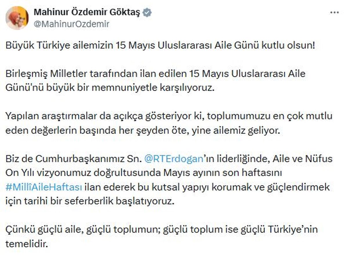 Bakan Göktaş\'tan 15 Mayıs Aile Günü mesajı