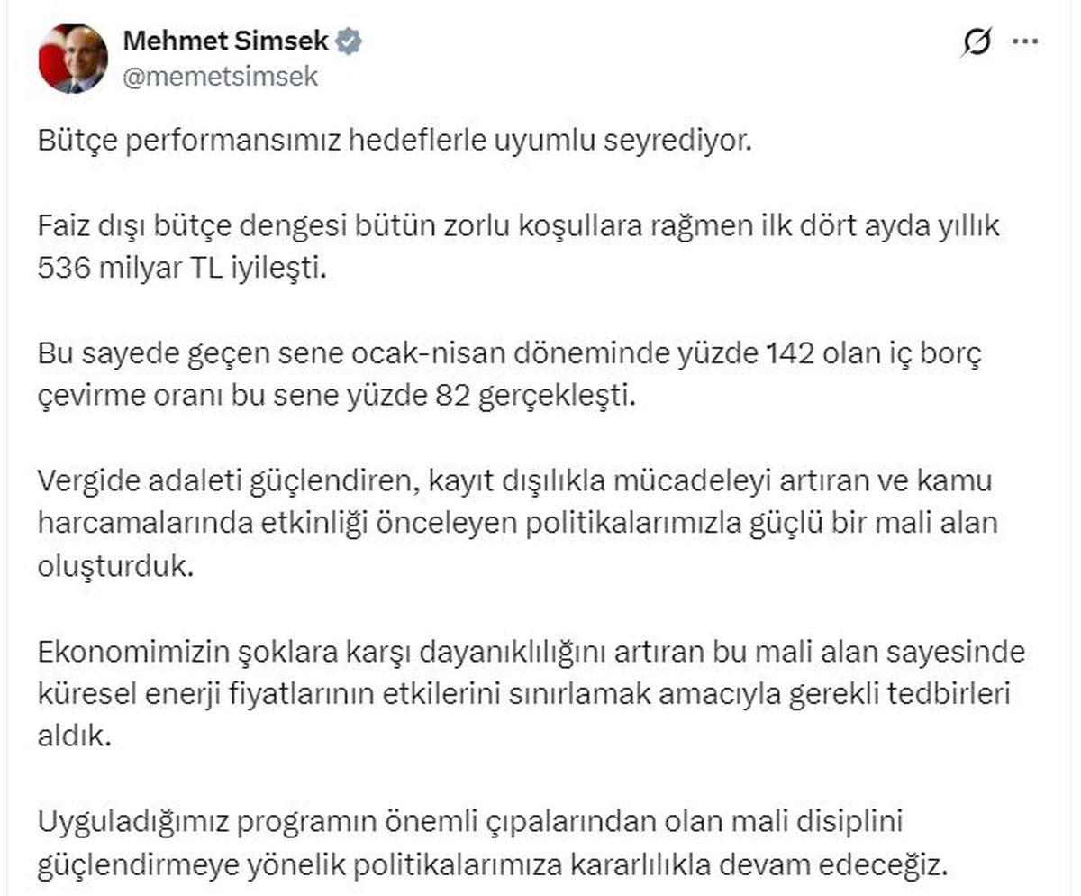 Bakan Şimşek: Bütçe Performansı Uyumlu