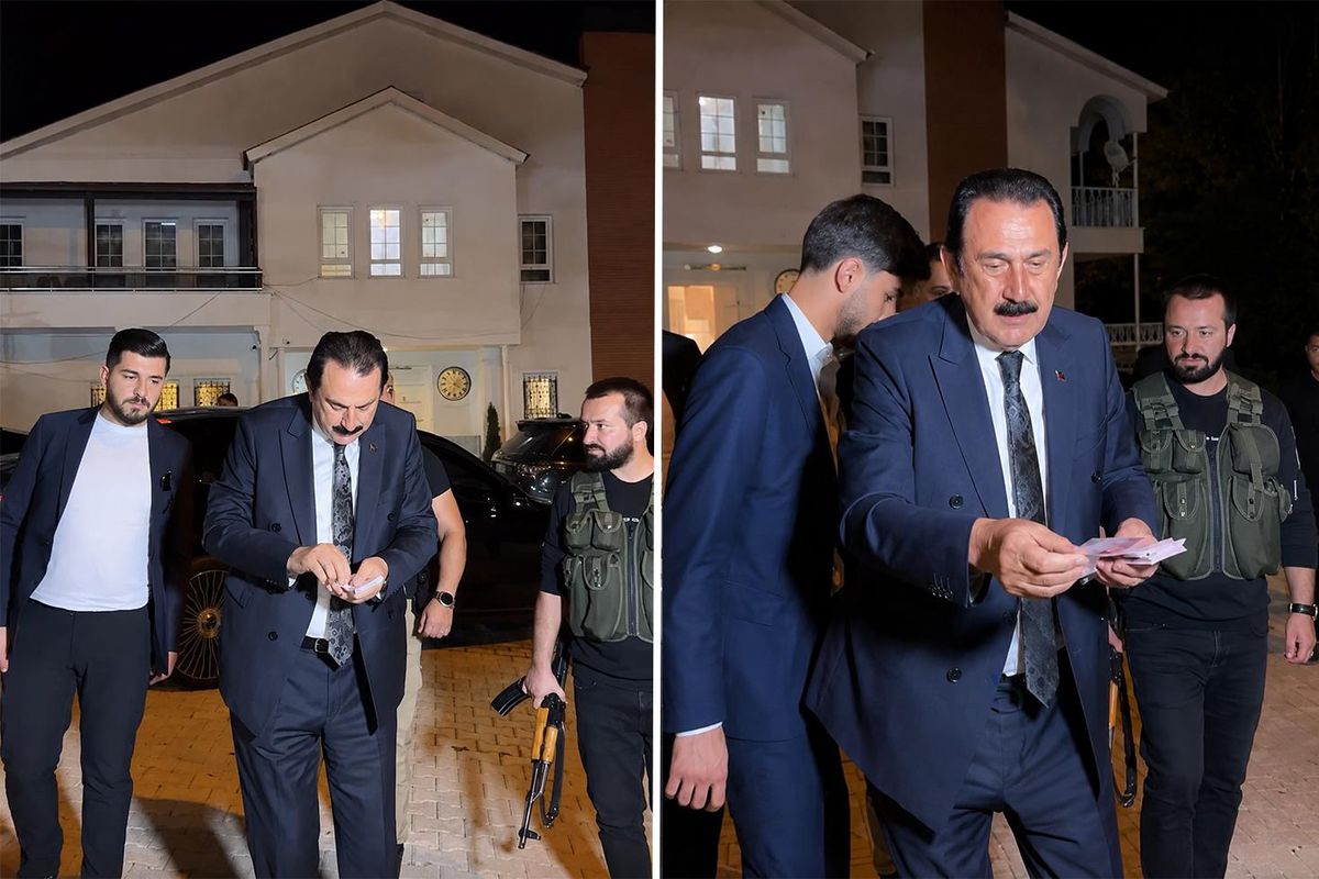 Ertoşi aşiretinin lideri İskender Ertuş aracından iner inmez deste deste para dağıttı