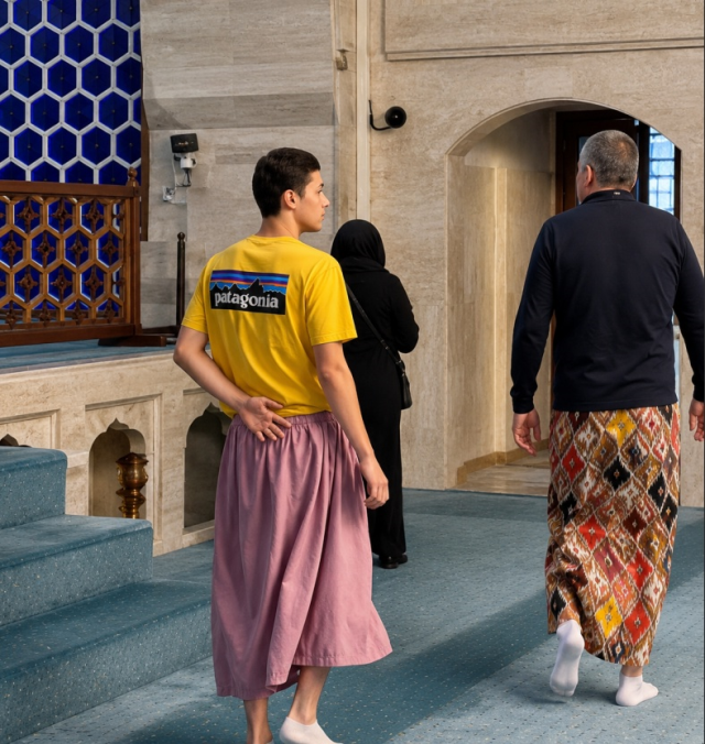 Bursa'da erkek turistler camiye etek giyerek girdi