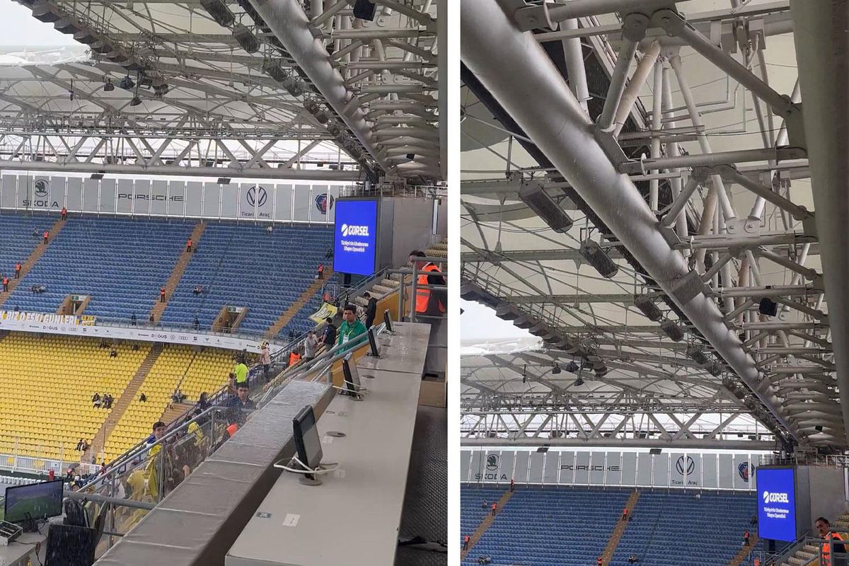 Kadıköy\'de sağanak yağış! Fenerbahçe tribünlerine çatıdan su sızdı